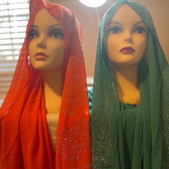 Orange and light green Romantic chiffon scarf with Rhinestone Shawl - Picture 12 of 16